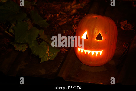 Candle Light Kürbiskopf während Halloween in der Nacht Stockfoto