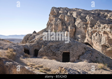 Höhle Wohnungen. "Ayn an Tīnah, Maalula, Rif-Damaskus, Syrien. Stockfoto