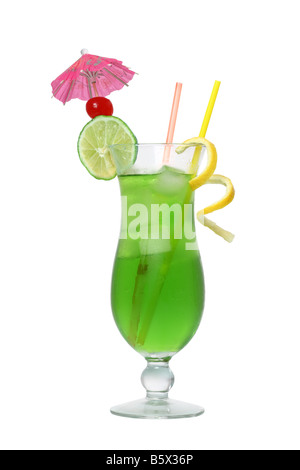 Grünen tropischen cocktail Drink Ausschnitt isoliert auf weißem Hintergrund Stockfoto
