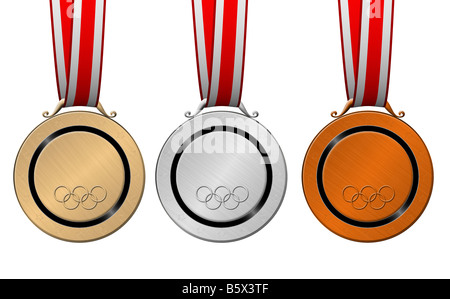 Eine Reihe von gold Bronze mit Silbermedaille Olympische Symbolics Medaillen Stockfoto
