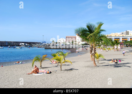 Strandblick, Playa de San Juan, Teneriffa, Kanarische Inseln, Spanien Stockfoto