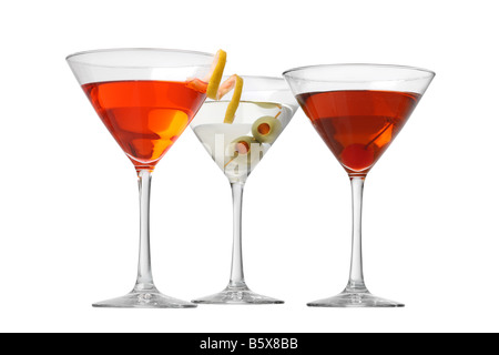 Manhattan kosmopolitischen Martini Cocktails Ausschnitt isoliert auf weißem Hintergrund Stockfoto