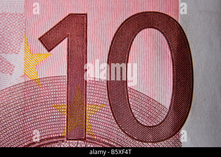 Detail einer 10 Euro-Banknote nur die 10 ist sichtbar Stockfoto