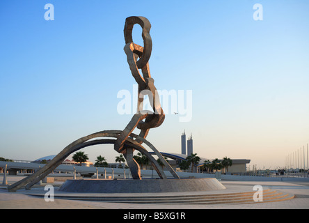 Die Olympischen Ringe basierend Skulptur errichtet für die Asian Games 2006 in Doha Katar bei der Aspire Sports Komplex Stockfoto