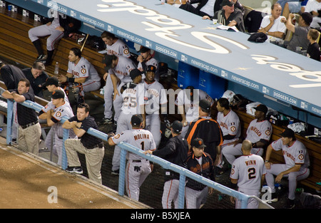 Barry Bonds und seinem Sohn in Dodger Einbaum Stockfoto