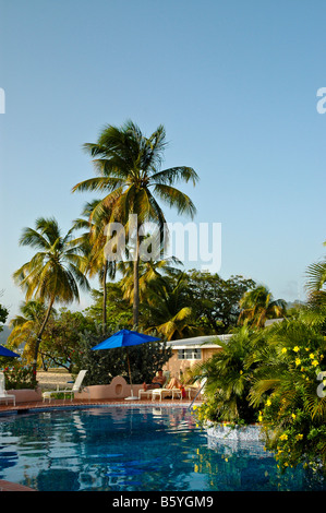 Grenada Palmen Schwimmbad Privatvilla Spice Island Beach Resort paar faulenzen Stockfoto