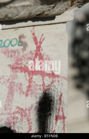 roten Anarchie Symbol gemalt an Wand im Freien in der Sonne Stockfoto