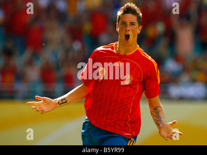 Fernando Torres aus Spanien beim Spiel der FIFA-Weltmeisterschaft Deutschland 2006 gegen die Ukraine am 14. Juni 2006 im Zentralstadion Leipzig Stockfoto