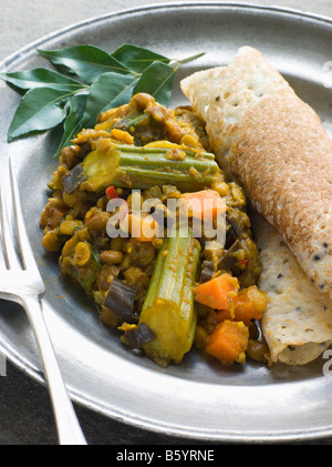 Sambhar mit Dosa Stockfoto