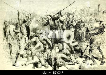 Sudan Krieg (1881-1899). Tod von Oberst Burnaby. Schlacht von Abu Klea. 17. Januar 1885. Antike Darstellung. 1885. Stockfoto