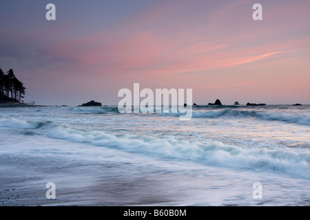 Rosa Wolken über dem Pazifischen Ozean von Ruby Beach Olympic Nationalpark Washington Stockfoto