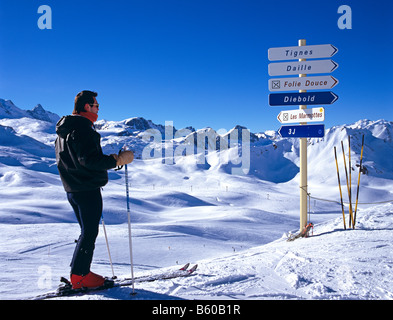 Skifahrer Val D'isere französische Alpen Frankreich Stockfoto