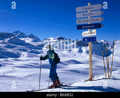 Skifahrer Val D'isere französische Alpen Frankreich Stockfoto