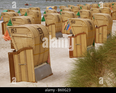 Überdachten Strand Korbsessel, South Beach, Insel Fehmarn, Ostsee, Schleswig-Holstein Stockfoto