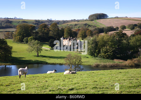 Blick über die umliegenden Felder und See, Cerne, ein kleiner Weiler in einem schönen Kreide-Tal in der Nähe von Cerne Abbas Stockfoto