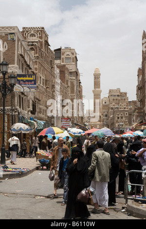 Souk in der Altstadt von San a, UNESCO World Heritage Site, Jemen, Naher Osten Stockfoto