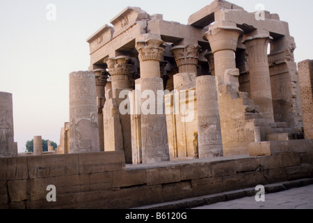 Ägypten, Kom Ombo Tempel, Spalten des äußeren, First, Säulenhalle aus Süd-Ost. Stockfoto