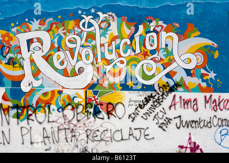 Revolucion, Revolution, bunten Graffiti in Merida, Venezuela, Südamerika Stockfoto