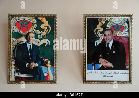 Bild von König Mohammed VI und sein Vater Hassan II am Flughafen Al Massira, Agadir, Marokko, Afrika Stockfoto