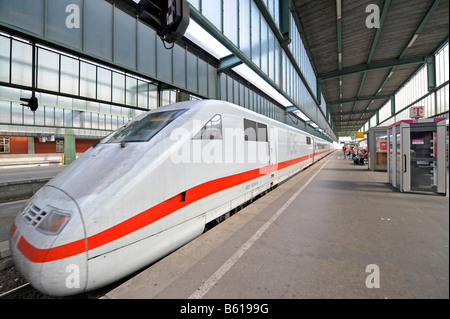 ICE-Zuges in den Bahnhof, Hauptbahnhof, Hauptbahnhof Stuttgart, Baden-Württemberg Stockfoto