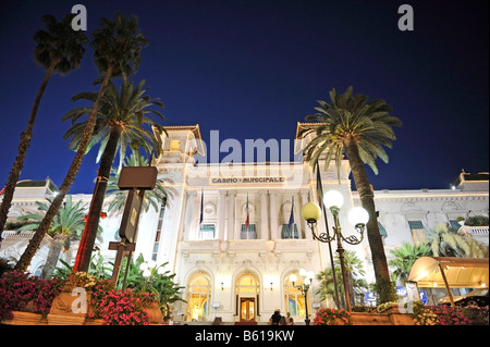 San Remo Casino, Nacht Exposition, Riviera dei Fiori, Ligurien, Italien, Europa Stockfoto