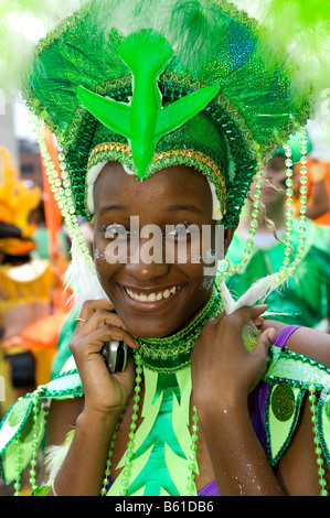 Nahaufnahme von schwarze Frau karibischen Karnevalsfestival Montreal Quebec Kanada Stockfoto