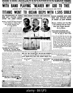 Titelseite einer 1912 US-Zeitung über den Untergang der Titanic Stockfoto