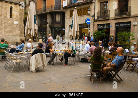 Placa de Santa Maria in La Ribera Viertel von Barcelona Spanien Europa Stockfoto