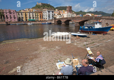 Maler am Ufer des Flusses Telmo in Bosa, Sardinien, Italien, Europa Stockfoto