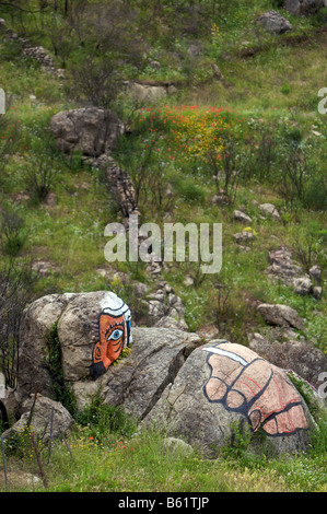 Bemalte Felsen, verschlingendes Land, in der Nähe von Orgosolo, Sardinien, Italien, Europa Stockfoto