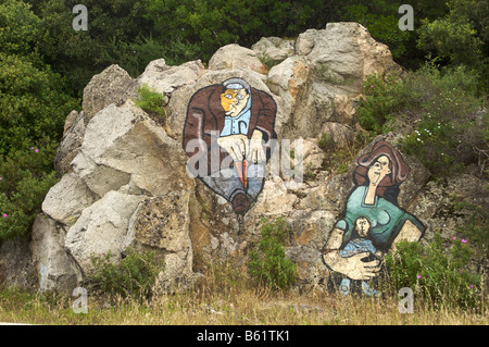 Gemalte Felsen in der Nähe von Orgosolo, Sardinien, Italien, Europa Stockfoto