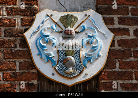 Historisches Wappen am Tor Anklam, Stadt Usedom, Mecklenburg-Western Pomerania, Deutschland, Europa Stockfoto