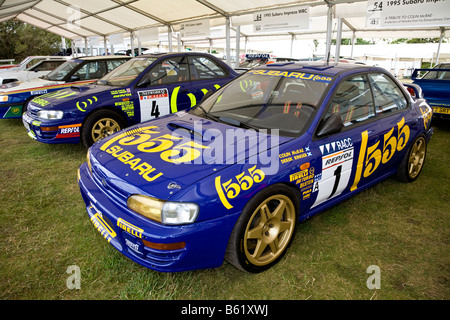 1995-Subaru Impreza WRC-Rallye-Auto auf der Koppel beim Goodwood Festival of Speed, Sussex, UK. Stockfoto