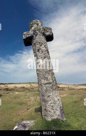 Ein altes steinernes Kreuz auf Dartmoor Stockfoto