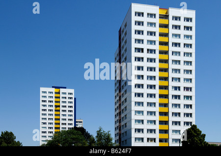 Renovierte Plattenbau, vorgefertigte Gebäude, Ostberlin, Deutschland, Europa Stockfoto