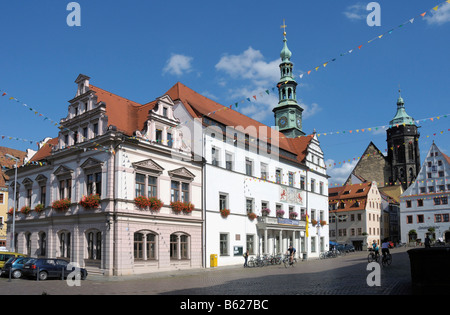 Markt, Rathaus, Pfarrkirche St. Marien, Pirna, Sachsen, Deutschland, Europa Stockfoto