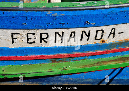Detail von einem alten portugiesischen Boot, benannte Fernanda Stockfoto