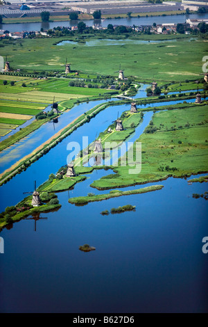 Niederlande Zuid Holland Kinderdijk Windmühlen im Polder Unesco World Heritage Site Aerial Stockfoto