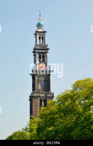 Glockenturm der Westerkerk Kirche, Amsterdam, Niederlande, Europa Stockfoto