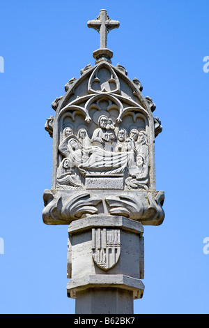 Kreuz vor das Kloster Santuario de Lluc, Escora Gemeinde, Mallorca, Balearische Inseln, Spanien, Europa Stockfoto