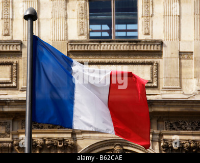 Französische Flagge vor dem Louvre in Paris, Frankreich, Europa Stockfoto