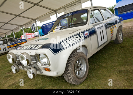 1972 Ford Escort Mk1 RS1600, Fahrerlager Roger Clark, Tony Mason RAC Rally Gewinner beim Goodwood Festival of Speed, Sussex, UK. Stockfoto