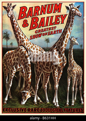 Barnum und Bailey Giraffen 1917 Plakat für die größte Show auf Erden mit exklusiven seltenen zoologischen Eigenschaften Stockfoto