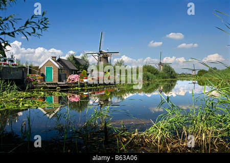 Niederlande Zuid-Holland Kinderdijk Windmühlen zum UNESCO-Weltkulturerbe Stockfoto