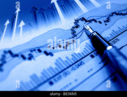 finanzielle blau Stat Diagrammhintergrund und Pfeile Stockfoto