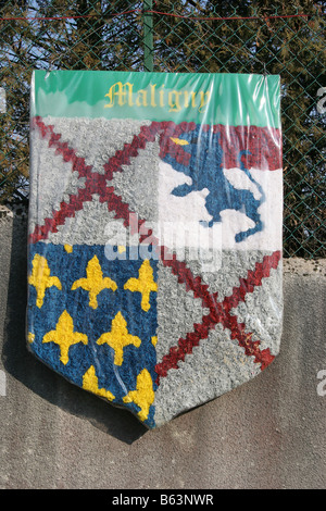 Schild aus Papier Blumen Dekoration. St Vincent Chablis. Vertikale. 50623 Chablis2005 Stockfoto