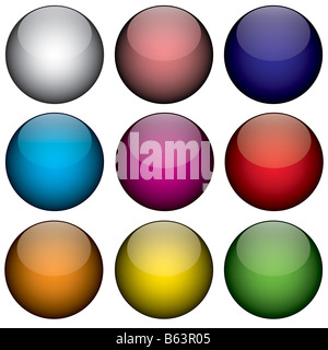 Eine Anordnung von bunten Kugeln Kreisen, die aussehen wie Schaltflächen Planeten oder sogar Gummibärchen Stockfoto