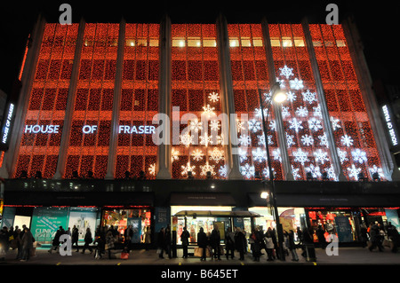 House of Fraser Kaufhaus Oxford Street mit Weihnachtsbeleuchtung West End London England Großbritannien Stockfoto