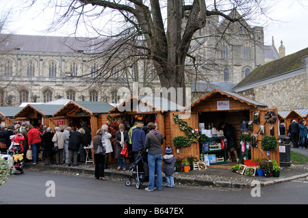 Winchester Kathedrale Weihnachtsmarkt Hampshire England UK Stockfoto