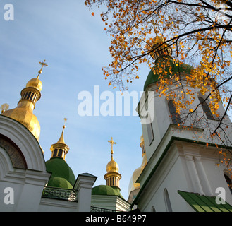 Herbst-Saint Sophia Cathedral Kirchengebäude Kuppel weiten Blick. Zentrum der Stadt Kiew, Ukraine. Stockfoto